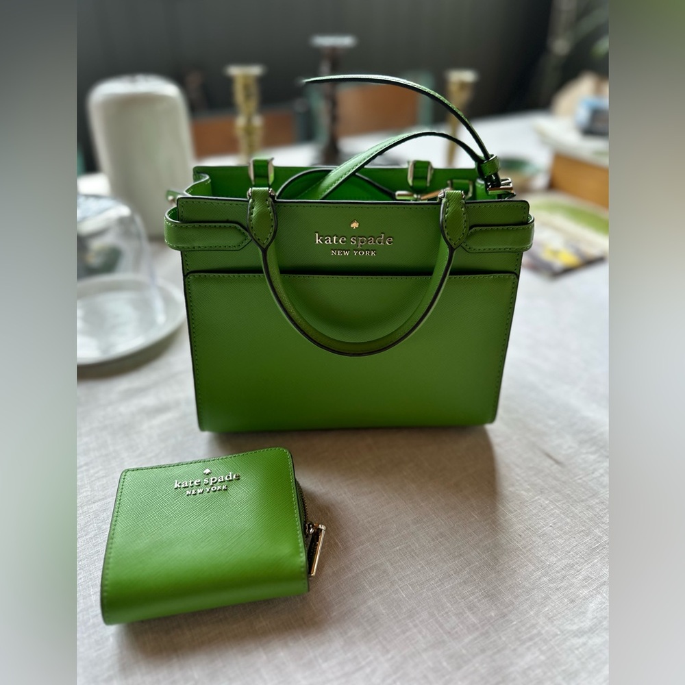 Kate Spade Vibrant Green Small Rae Satchel and Wallet